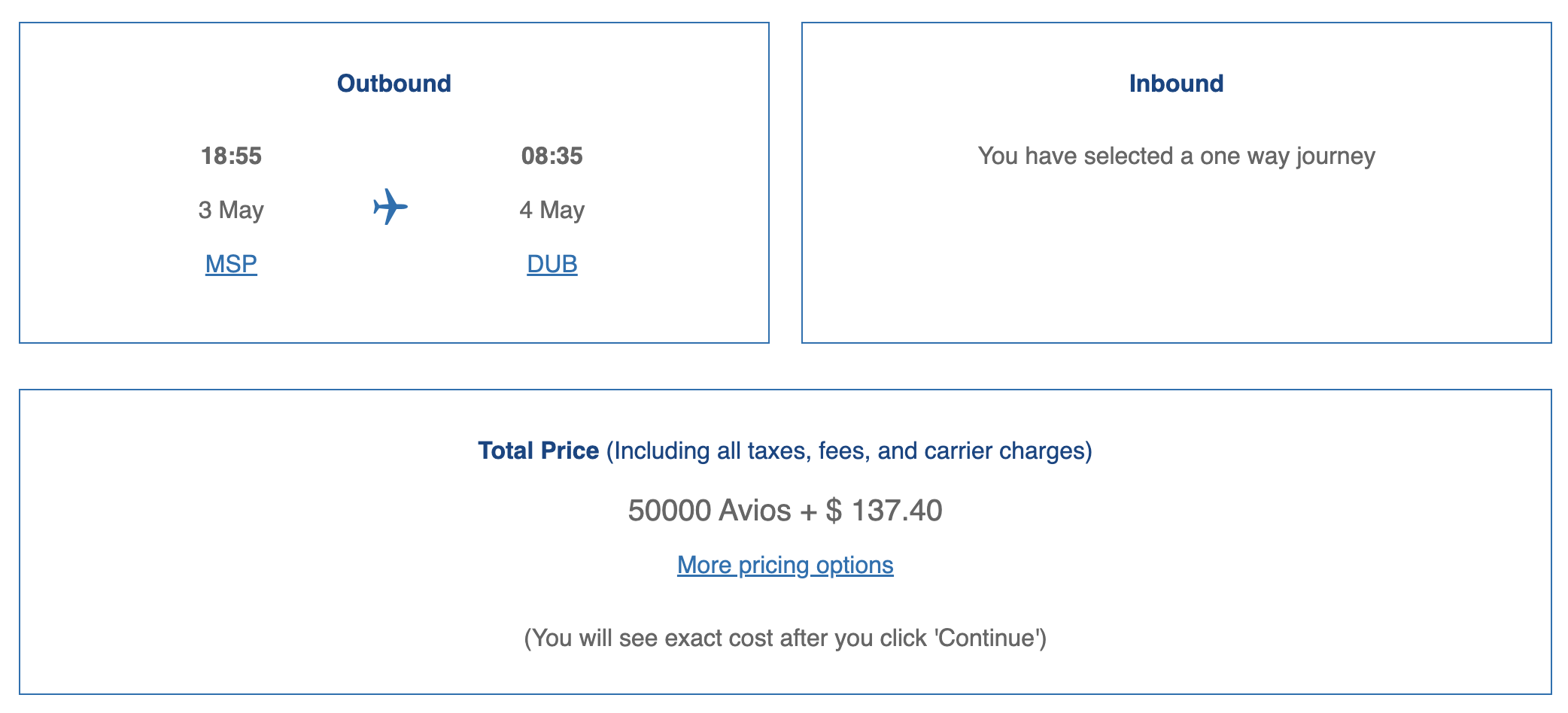 Aer Lingus business class booking via British Airways